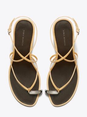 Tory Burch Tan Leather Strappy Toe-Ring Sandals